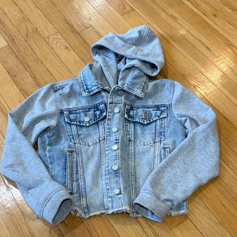 Blank NYC Light Blue Denim Jacket with Gray Hoodie Size Large